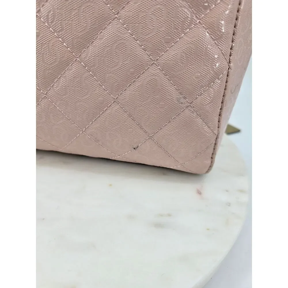 GUESS Ariella Society Satchel in Blush |‎ Quilted Patent Faux Leather